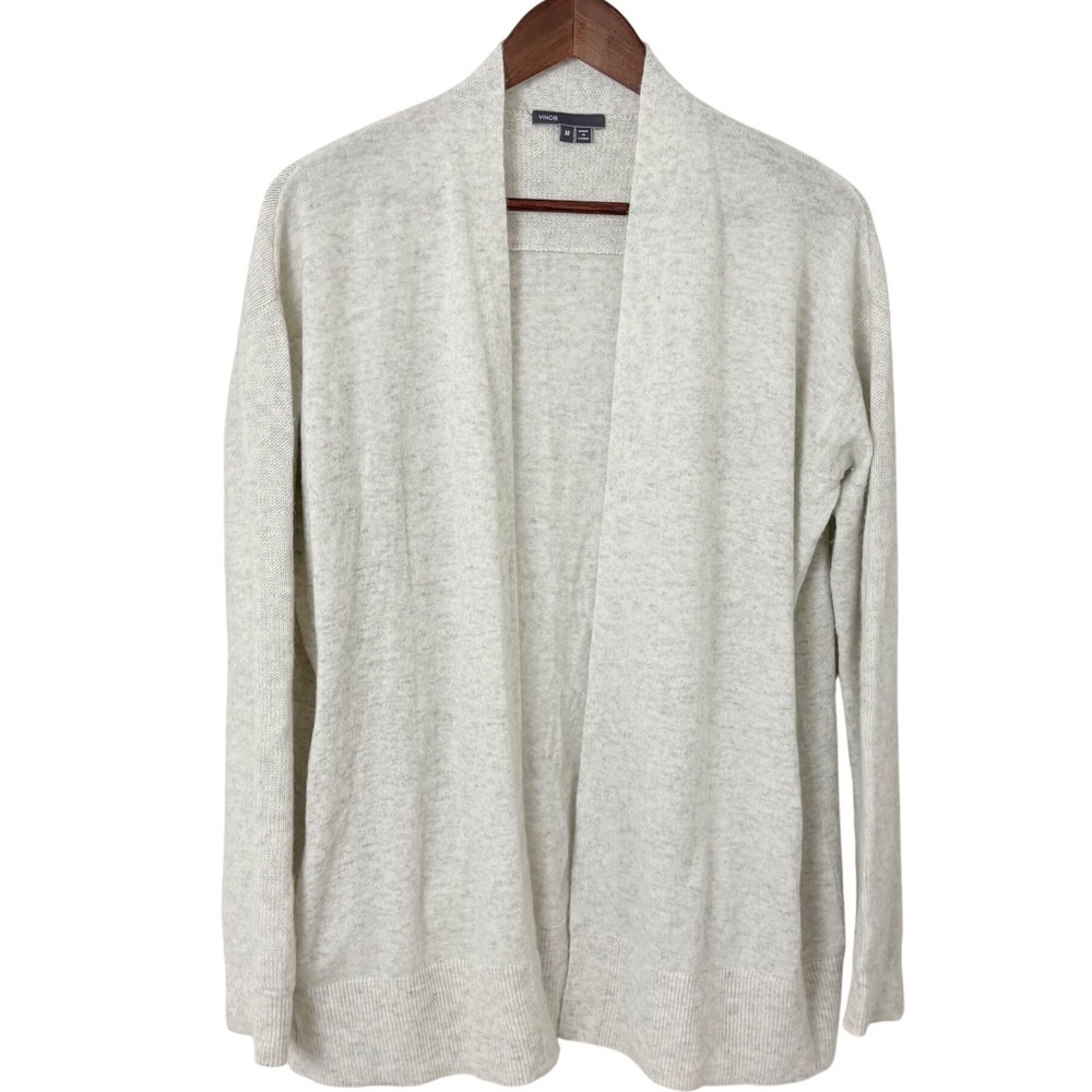 Vince Cardigan Womens M Gray Cashmere Open Front Lightweight Quiet Luxury Knit